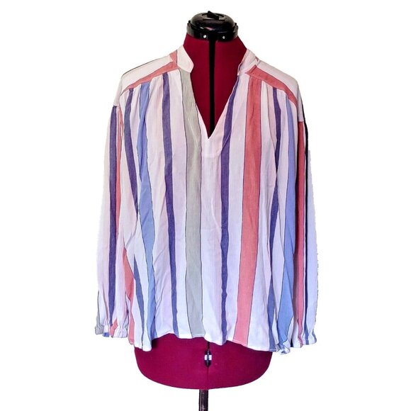 a.n.a Blouse Top Multiclor Womens Size XXL Striped Side Split Long Sleev… - Picture 1 of 7